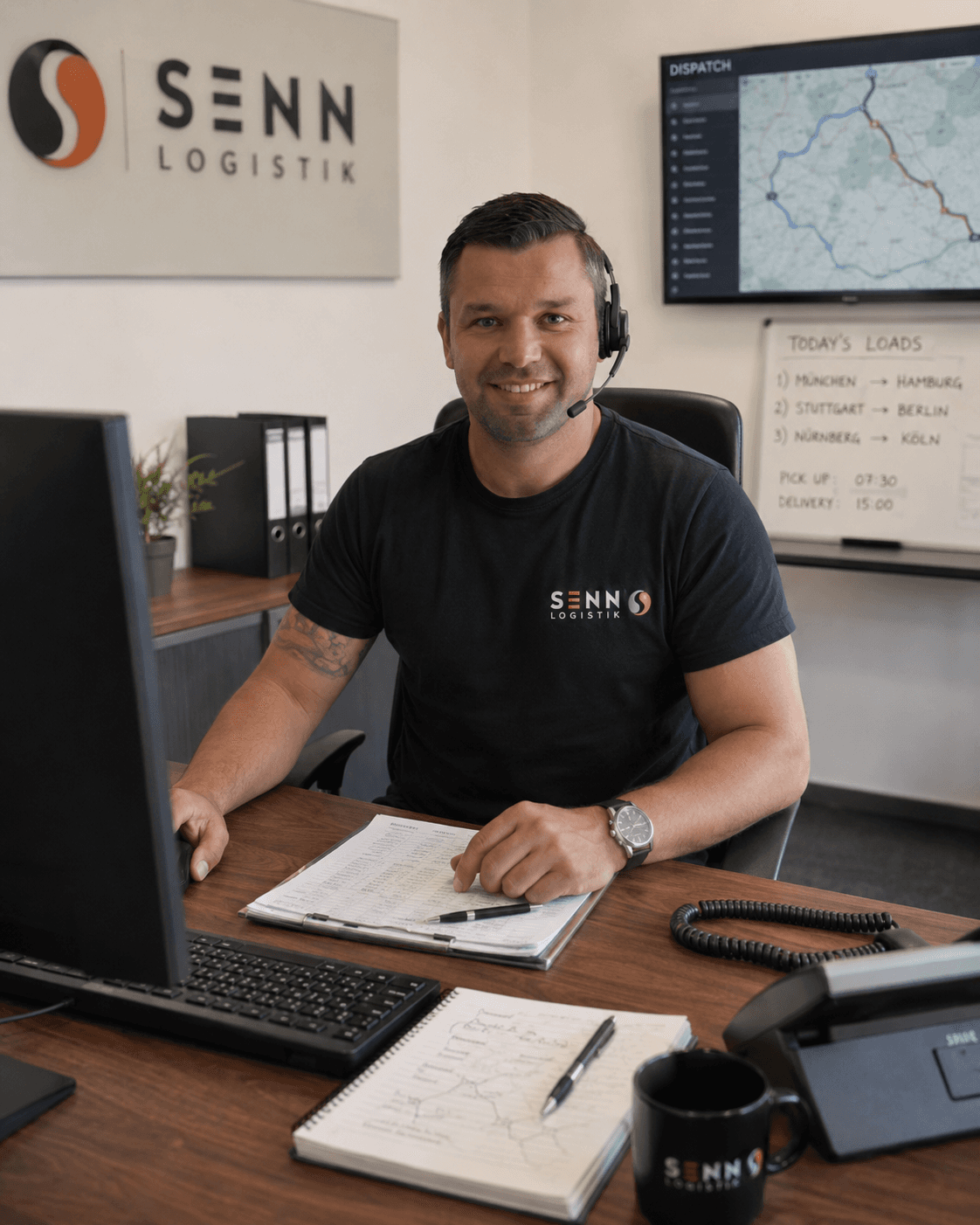 „Senn Logistik“ transporto vadybininkas Skandinavijoje su ausinėmis